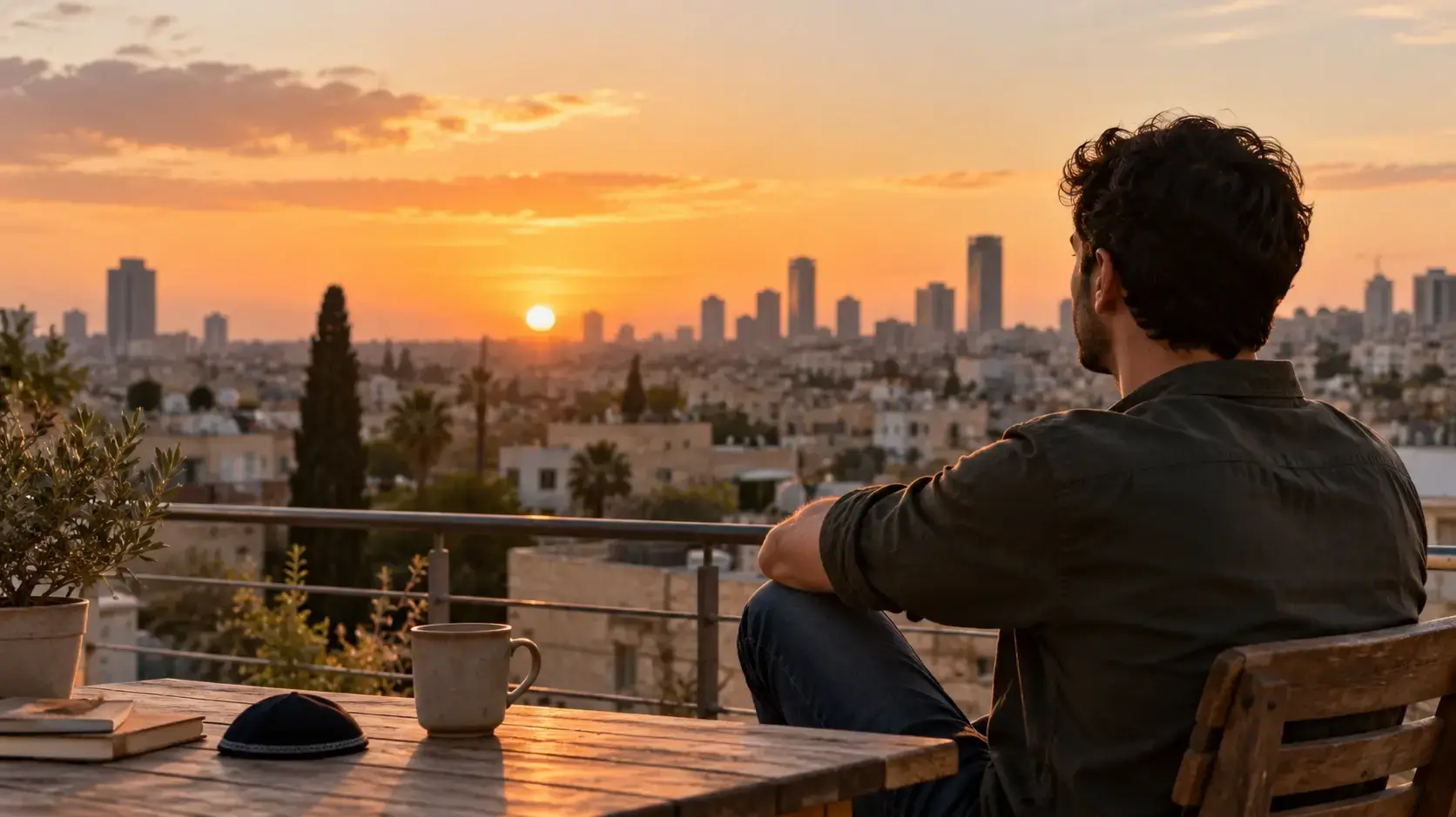 צופה לירושלים על רקע שקיעה
