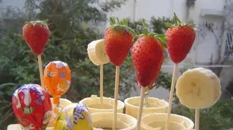 עציצי גביעי גלידה עם אדמת שוקולד ופרח סוכריה