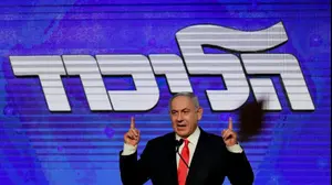 ראש הממשלה, בנימין נתניהו במהלך הצהרתו לאחר תוצאות המדגם במטה הליכוד במטה בבנייני האומה, ירושלים 23 במרץ 2021