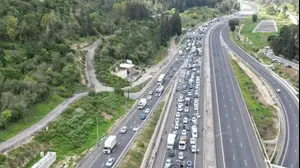עומס תנועה ביקנעם כביש 6 ב"יום ההתנגדות" נגד המהפכה המשפטית, 9 במרץ 2023