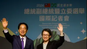 נשיא טייוואן הנבחר לאי צ'ינג-טה בעצרת בטייפה אחרי ניצחונו, 13 בינואר 2024