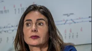 מירי רגב במסיבת עיתונאים לגבי תיקון המסילות של רכבת ישראל, 21 באוגוסט 2025