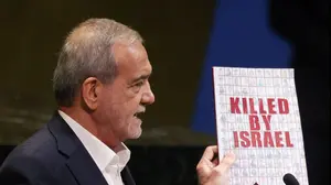 נשיא איראן מסעוד פזשכיאן בעצרת האום. 24.9.25