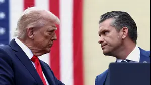 נשיא ארה"ב דונלד טראמפ ושר ההגנה פיט הגסת' באירוע לציון פיגועי 11 בספטמבר, 11 בספטמבר 2025