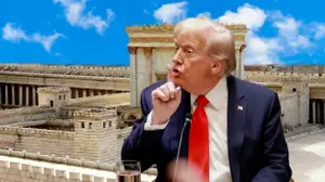 בית המקדש ברקע נשיא ארצות הברית דונלד טראמפ