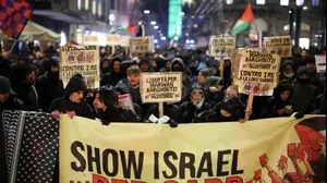 הפגנה פרו-פלסטינית בבולוניה לפני משחק מכבי תל אביב