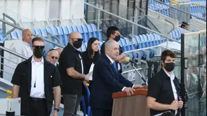 רה"מ בנימין נתניהו, הלווית מרים פיירברג, אצטדיון נתניה, 23 בנובמבר 2025