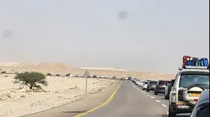 פקק כבד על כביש 90 צפונה מעיר אובות ועד צומת הערבה. 6 בדצמבר 2025