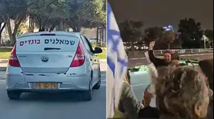 הרכב "שמאלנים בוגדים", ובעליו בהפגנה בבאר שבע
