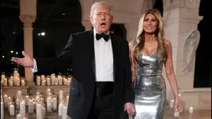 נשיא ארצות הברית דונלנד טראמפ ורעייתו מלניה במסיבת ראש השנה האזרחית בפאלם ביץ', דצמבר 2025