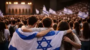צעירים עם דגל ישראל קהל גדול