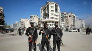 אנשי חמאס בעיר עזה אחרי הפסקת האש, ינואר 2025