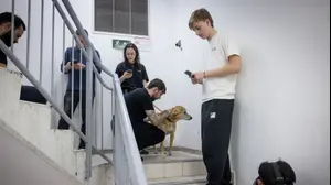 אנשים תופסים מחסה בחדר מדרגות, ת"א, 9 במרץ 2026