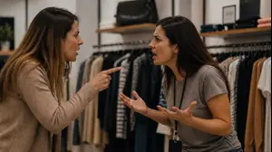 שתי מוכרות מתווכחות בחנות בגדים