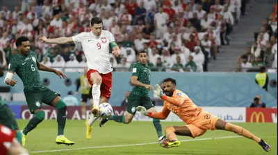 שחקן נבחרת פולין, רוברט לבנדובסקי במשחק נגד ערב הסעודית. רויטרס