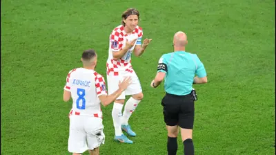 שחקן נבחרת קרואטיה לוקה מודריץ' מתלונן בפני השופט אנתוני טיילור. Justin Setterfield,GettyImages