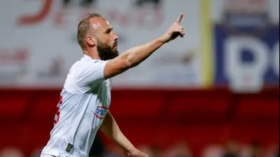 אנטה פוליץ' שחקן בני סכנין חוגג שער. מאור אלקסלסי