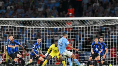 שחקן מנצ'סטר סיטי, רודרי, כובש נגד אינטר. גמר ליגת האלופות 2023. DAVID RAMOS,GettyImages