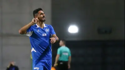 אנאס מחאמיד שחקן מכבי פתח תקוה חוגג שער. אודי ציטיאט