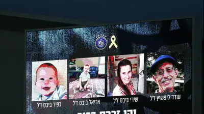 על המסך במשחק של מכבי תל אביב: לזכר עודד ליפשיץ, שירי ביבס, אריאל ביבס, כפיר ביבס. אודי ציטיאט