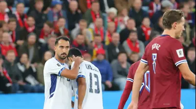 אליאל פרץ שחקן נבחרת ישראל מנחם את ענאן חלאילי לאחר השער העצמי. אודי ציטיאט