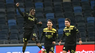 ג'וניור גונטי דיומנדה שחקן מכבי נתניה חוגג שער. ברני ארדוב