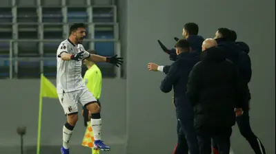 ריקרדו אורסוליני שחקן בולוניה חוגג שער שנפסל מול מכבי תל אביב. רויטרס