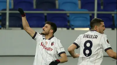 ריקרדו אורסוליני שחקן בולוניה חוגג שער. רויטרס