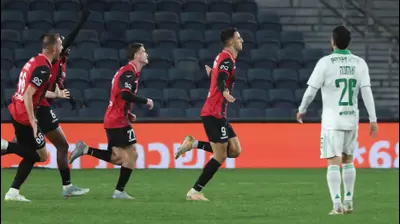 מרקו רקוניאץ שחקן הפועל ירושלים חוגג שער. דני מרון