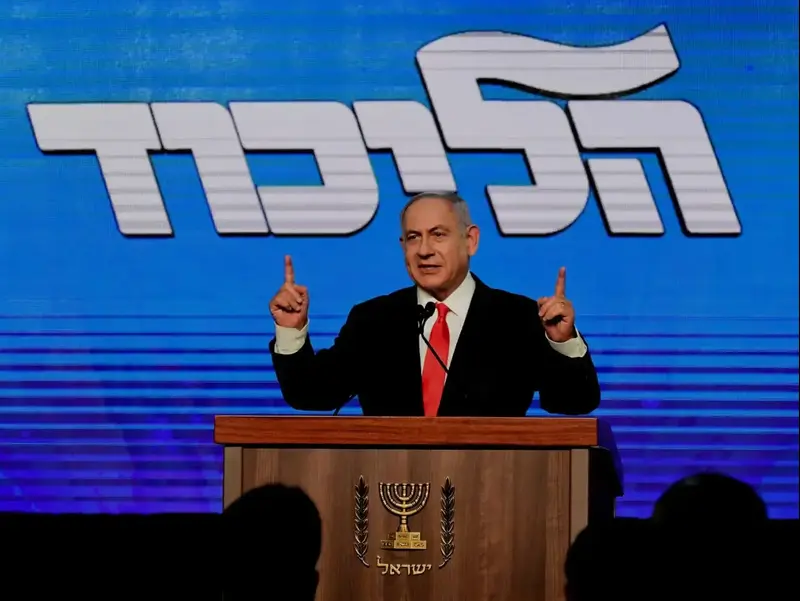 ראש הממשלה, בנימין נתניהו במהלך הצהרתו לאחר תוצאות המדגם במטה הליכוד במטה בבנייני האומה, ירושלים 23 במרץ 2021