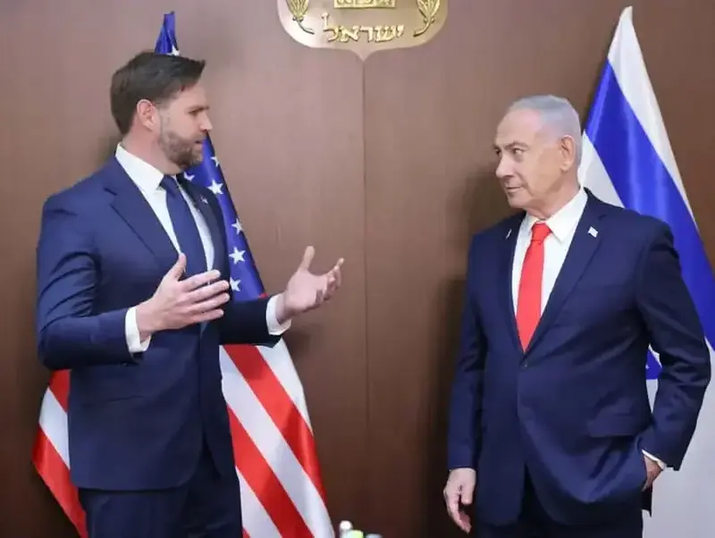 סגן נשיא ארצות הברית עם ראש הממשלה בנימין נתניהו בביקורו בישראל. 22 באוקטובר 2025