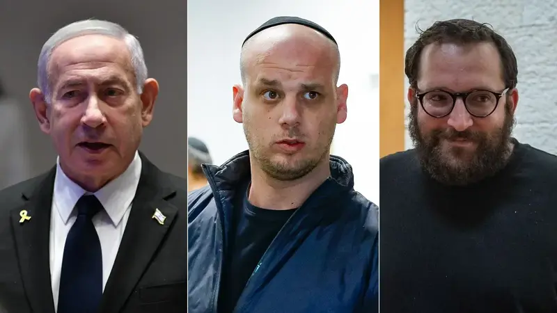 הנאשם אלי פלדשטיין, ראש הממשלה בנימין נתניהו והנאשם יונתן אוריך